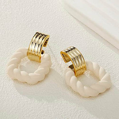 RUOFFETA Rectangle Earrings for Women, Acrylic Square Earrings Twisted Geometric Statement Jewelry - color: Cream Gold