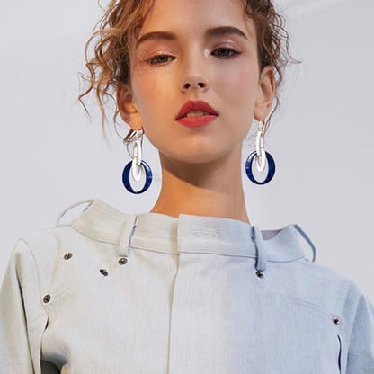 Bohemian Simplicity Acrylic Geometry Oval Circle Dangle Drop Earrings Lightweight Resin Chain Hook Earrings For Women - color: Navy