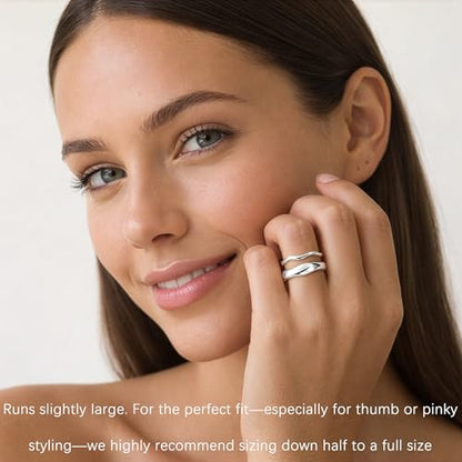 Gold Rings for Women Men Non Tarnish, Waterproof Chunky 14K Gold Plated Dainty Stackable Rings Trendy Statement Pinky Thumb Rings Engagement Eternity Wedding Band Ring Stacking Gold Jewelry Size 3 4 5 6 7 8 9 10 11 - color: Silver, size: 8