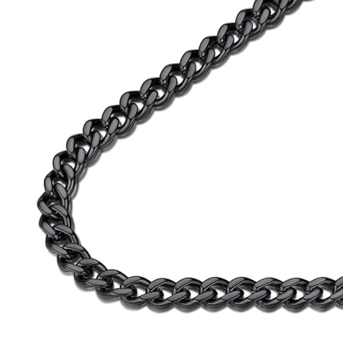 FindChic Men Curb Chain Necklace 18K Gold Plated/Stainless Steel/Black Chunky Double Tight Cuban Link Hip Hop Neck Chains for Men Boys 3.5MM/5MM/6MM/7MM/9MM/12MM 14''-30'' 8 Length Options (Send Gift Box) - color: A.5mm Width-Black, size: 26 inches