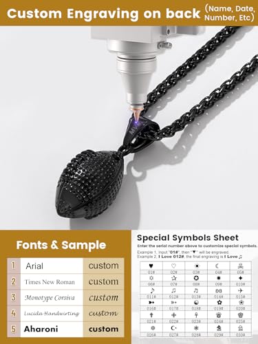 GOLDCHIC JEWELRY Sport Necklaces for Men Teen, Football Baseball Soccer Basketball Softball Necklaces with Stainless Steel Chain Athlete Jewelry Sports Fan Gift - color: American Football Pendant-Black, style: Personalised Engraving