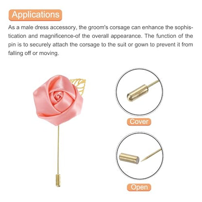 MECCANIXITY Groom Boutonnieres Rose Boutonnieres Pins for Wedding - color: Dark Pink