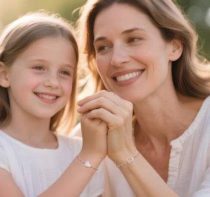 DS Mother Daughter Matching Bracelets,Adjustable Stainless Steel Gift Set | mother’s Day & Birthday Gift Box,Heart Charm,Mommy & Me Style,18K Gold Plated,Hypoallergenic,Daily Wear,Fits Women Teen Girls - color: Silver-2