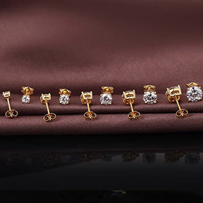 Sparkling 925 Sterling Silver Round Cut 5A+ Cubic Zirconia CZ Stud Earrings Hypoallergenic Earrings for Women/Men 4MM-8MM - color: C: yellow, size: 5mm
