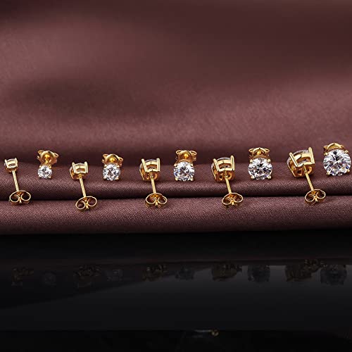 Sparkling 925 Sterling Silver Round Cut 5A+ Cubic Zirconia CZ Stud Earrings Hypoallergenic Earrings for Women/Men 4MM-8MM - color: C: yellow, size: 5mm