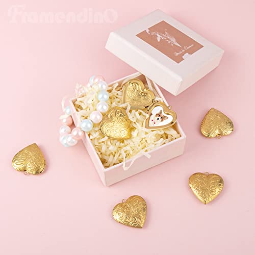 Framendino, 10 Pack Gold Stainless Steel Heart Locket Photo Picture Charms Pendants for Jewelry Making