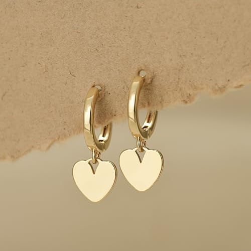Earrings for Women 14K Gold Plated Huggie Hoop Dangle | Charm Drop,Dainty,Small,Simple,Lightweight,Hypoallergenic,Trendy,Everyday Jewelry,Gift - color: 03. Heart