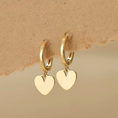 Earrings for Women 14K Gold Plated Huggie Hoop Dangle | Charm Drop,Dainty,Small,Simple,Lightweight,Hypoallergenic,Trendy,Everyday Jewelry,Gift - color: 03. Heart