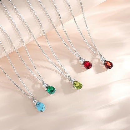FANCIME 14K Solid White Gold Birthstone Pendant Necklace for Women with Diamond Pear Shaped Teardrop Necklace Birthday Gifts for Mom Women,Sterling Silver Chain 16" + 2" Extender - color: 01-Garnet