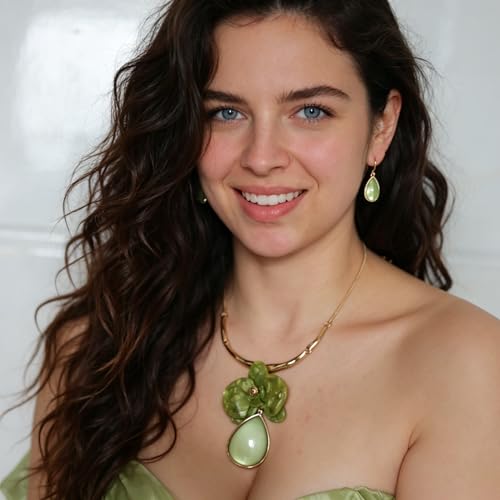 Vintage Statement Jewelry Set - Chunky Flower Floral Plant Geometric Resin Bib Necklace Earring Set Bohemian Boho Crystal Rhinestone Fashion Jewelry for Women Bridal Party Prom Unique Gift - style: MLJS2604-Green