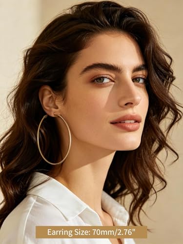 FindChic Thin Hoop Earrings for Women,Silver/Black/Gold Plated 20-100mm - color: Gold, size: 70mm