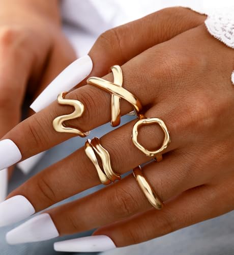 iF YOU 25 Pcs Gold Stackable Ring Set for Women, Chunky Knuckle Finger Midi Rings, Silver Simple Stacking Cute Rings Pack Trendy Stuff Jewelry Gift - style: 10 Gold chunky rings