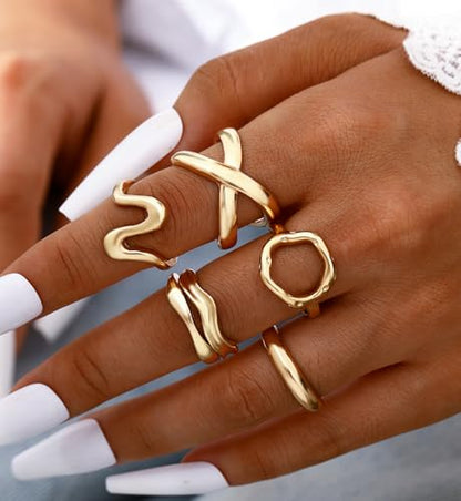 iF YOU 25 Pcs Gold Stackable Ring Set for Women, Chunky Knuckle Finger Midi Rings, Silver Simple Stacking Cute Rings Pack Trendy Stuff Jewelry Gift - style: 10 Gold chunky rings