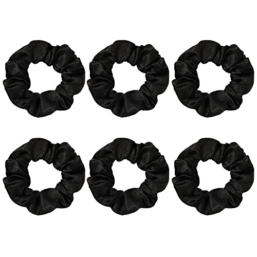 Ivyu Black Silk Satin Scrunchies - Pack of 6, 8 Pieces (2 Free) - Hair Elastics Bands - Ponytail Holder - Women & Girls - color: Dark Black