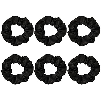 Ivyu Black Silk Satin Scrunchies - Pack of 6, 8 Pieces (2 Free) - Hair Elastics Bands - Ponytail Holder - Women & Girls - color: Dark Black