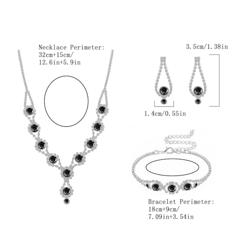 Silver Plated Necklace Earrings Bracelet Crystal Bridal Wedding Jewelry Sets for Wedding princess birthday party Halloween Prom Pageant Jewelry - color: 2-black