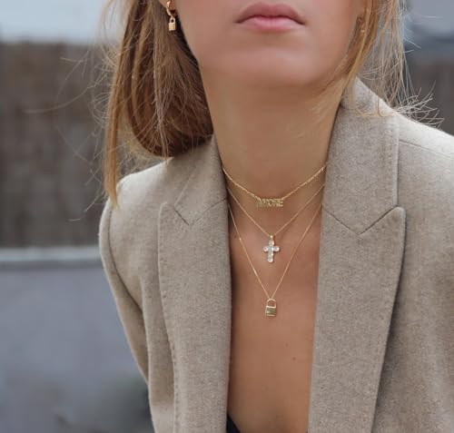 NUZON Sunburst Heart / 2-Tone Interlocking/CZ Evil Eye/Single Pearl/Love Heart Pendant Necklace for Women 14K Gold Chain Necklace Chunky Statement Jewelry - color: CZ Cross