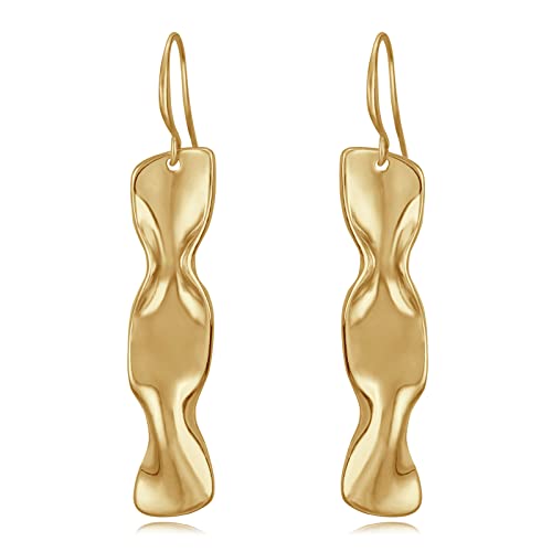 Gold Earrings 14k Gold Plated Hoop Earrings Dainty Pearl hoop Disc Coin Bead Starfish Teardrop Circle Dangle Drop Earrings for Women Hypoallergenic Jewelry Gifts - color: Long Bar-Gold