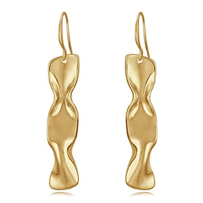 Gold Earrings 14k Gold Plated Hoop Earrings Dainty Pearl hoop Disc Coin Bead Starfish Teardrop Circle Dangle Drop Earrings for Women Hypoallergenic Jewelry Gifts - color: Long Bar-Gold
