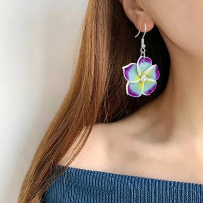 Floral Dangle Earrings for Women Hawaiian Tropical Plumeria Rubra Flower Drop Earrings with Cubic Zirconia Luau Beach Party Vacation Hawaiian Accessories Jewelry Gift - color: Purple