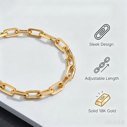 18K Gold Paperclip Bracelet for Women Adjustable Dainty Gold Link Bracelet