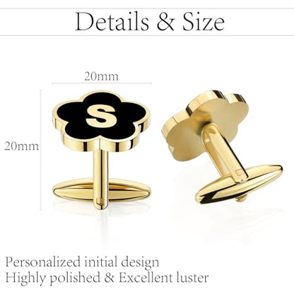 Initial Cufflinks for Mens,Personalized Black Glod Pated Letter Shirts CuffLinks,Stainless Steel Cuff Links, Business Wedding Gift A-Z - style: Letter F