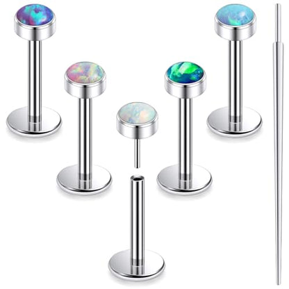 20G 18G 16G Astm F136 Titanium Threadless Flat Back Earrings Nose Studs Tragus Helix Conch Cartilage Lobe Earrings Medusa Labret Snake Bite Monroe Lip Ring Piercing Jewelry For Women Men - size: 16G-6MM Bar-Opal 2MM