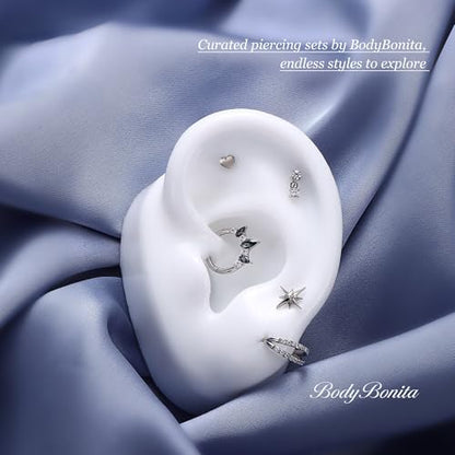 G23 Titanium 16G Tragus Conch Piercing Jewelry Flat Back Stud Earrings | Hypoallergenic CZ Nose Dangle Helix Medusa Lip Labret Body Piercing Jewelry, 14K Gold Plated, Silver, 6 and 8 mm Post Length - color: Dangle CZ-14K Gold