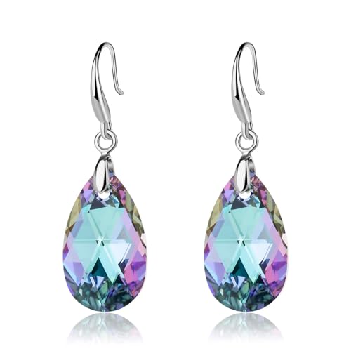 Austrian Crystal Teardrop Dangle Hook Earrings for Women 14K Gold Plated Hypoallergenic Jewelry - color: Vitrail Light
