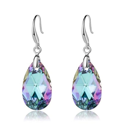 Austrian Crystal Teardrop Dangle Hook Earrings for Women 14K Gold Plated Hypoallergenic Jewelry - color: Vitrail Light