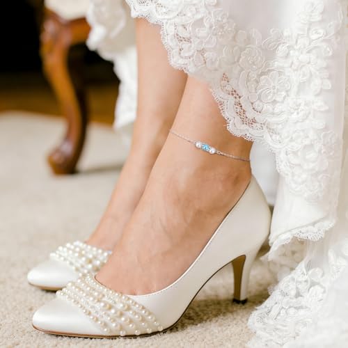 Ralukiia Something Blue Anklet for Bride, Walk Down the Aisle Anklet, Wedding Day Foot Jewelry, Something Blue Wedding Gifts for Bride, Bridal Ankle Bracelet, Bridal Shower Gift - color: 3 Pearls