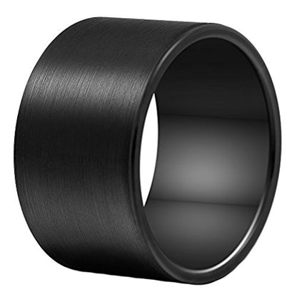 Men 14mm Big Tungsten Metal Ring Black Wedding Engagement Band Flat Top Pipe Cut Matte Finish Comfort Fit