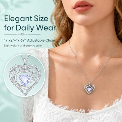 Gamtic Tree of Life Birthstone Pendant Necklace - Heart Cubic Zirconia Diamond Necklace Birth Month Necklaces Birthday Gift for Her Wife Mom Daughter Grandma Girlfriend Anniversary Jewelry Gift - style: June
