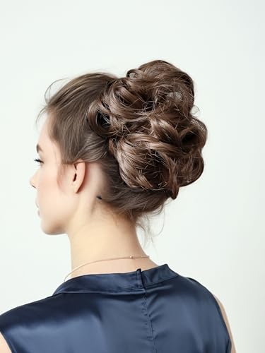 Brown Curly Messy Bun Wig Wavy Hair piece Easy Updo Extensions Claw Clips for Women Girls Natural Fake Wig Tie Headpiece - color: Light Brown