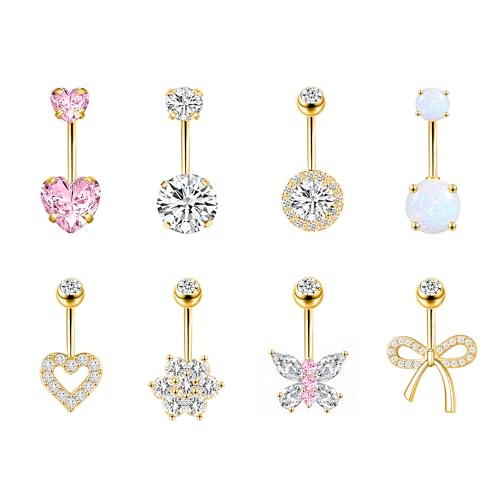 LEE&RO Belly Button Ring 14G Belly Piercing Jewelry Navel Rings Stainless Steel Belly Rings - color: Gold