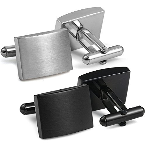 FIBO STEEL Stainless Steel Cufflinks for Men Tuxedo Cufflinks and Studs for Wedding, Business, Formal Events Classic Custom Cuff Links for Men - style: 1 pair of black and 1 pair of white