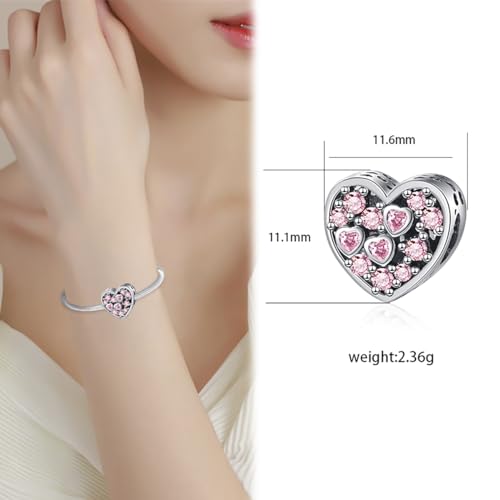 Charm for Bracelets and Necklaces, Heart Animals 925 Sterling Silver Bead Celestial Sun Moon Star Charms Jewelry Gift for Women Girls - color: Pink Heart Charm