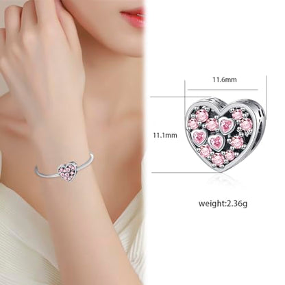 Charm for Bracelets and Necklaces, Heart Animals 925 Sterling Silver Bead Celestial Sun Moon Star Charms Jewelry Gift for Women Girls - color: Pink Heart Charm