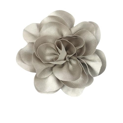 Large Rose Flower Brooches Chiffon Camellia Brooch Lapel Pins Hair Clips Hat Pins for Women Wedding Banquet Accessories Large Satin Flowers 5.5in - color: Grey