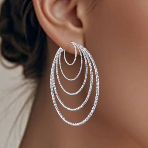 4/10 Pairs Stainless Steel Gold Silver Plated Hoop Earrings Hypoallergenic Dainty Big Small Hoops Earrings Set for Women - color: 5 Pairs Silver Plated Filigree Hoop Earrings Set