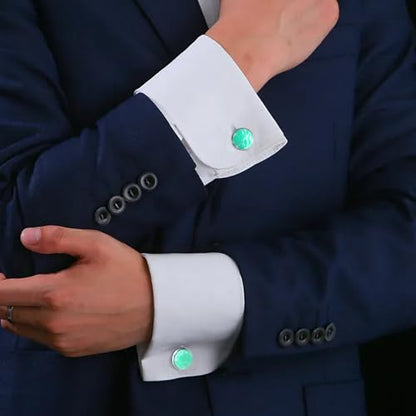 3 Pairs Gemstone Cufflinks for Men Round Personalized Cuff Links Mens Formal Wedding Business Cufflinks Jewelry Set White Blue Green
