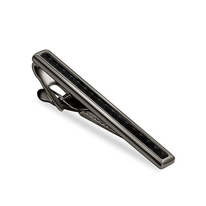 Men Tie Bar Clip 2.2"Inches Brass Gun-black Plated Carbon Fiber Regular Fashion Tie Bar Clips (Gun black)