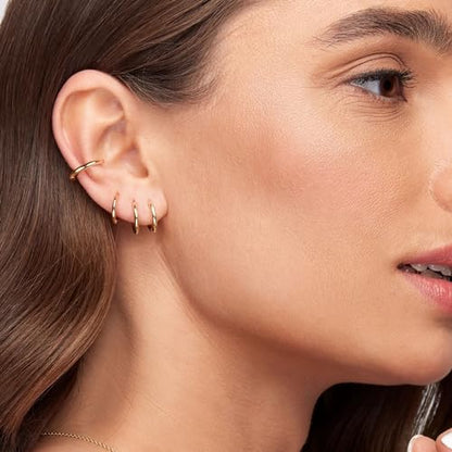 Small Hoop Earrings for Women Men Girls 14k Real Gold Plated Thin Gold Huggie Hoops Set for Cartilage Helix Hypoallergenic Surgical Stainless Steel 6/8/10/12mm - color: Gold, style: Thinner-1.6mm