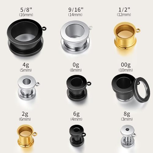 WBRWP 6pcs Ear Gauges Tunnels Plugs: DIY Ear Tunnles Piercing Expander Stainless Steel Double Flared Screw Gauges - color: Gold-Style 2