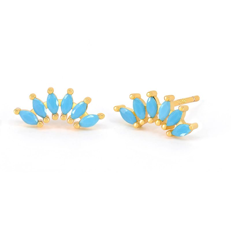 Curved CZ Crawler Ear Climber Cartilage Earrings Helix Conch Tragus Piercing Silver Stud Gold Colorful Cubic Zirconia Jewelry - color: Gold Turquoise Blue