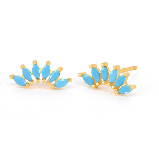 Curved CZ Crawler Ear Climber Cartilage Earrings Helix Conch Tragus Piercing Silver Stud Gold Colorful Cubic Zirconia Jewelry - color: Gold Turquoise Blue
