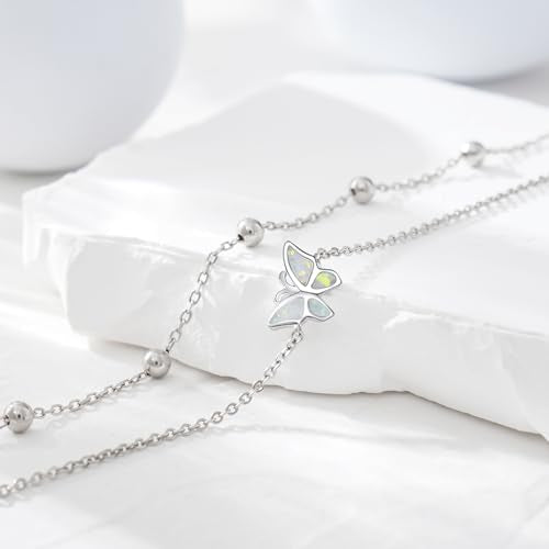 CHIC & ARTSY 925 Sterling Silver Ankle Bracelets for Women, Adjustable Layered Foot Chains with Nature & Symbol Charms, Lightweight Comfort Fit Boho Beach Everyday Jewelry - color: Butterfly/silver