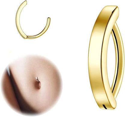 Clicker Belly Button Ring Hoop Belly Button Ring 14G Navel Ring | Surgical stainless steel hinged belly button ring for belly button piercing, navel body jewelry for women and men - color: gold