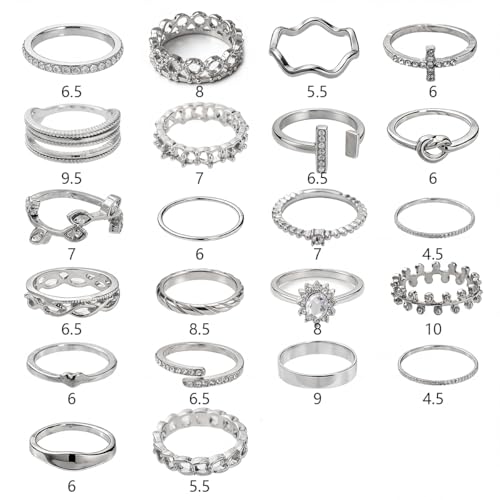 42-Piece Gold Tone Stackable Ring Set for Women, Boho Minimalist Stacking Rings with Crystal & Heart Accents, Adjustable Open Band Jewelry for Daily Wear - style: TZY-003350-01