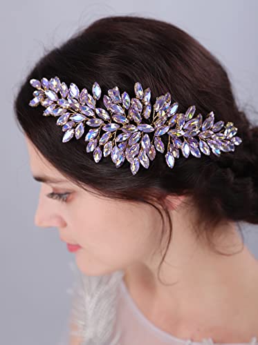 JWICOS Bridal Headband Crystal Wedding Hair Vine Headpieces for Bride and Girls (Blue) - color: Blue